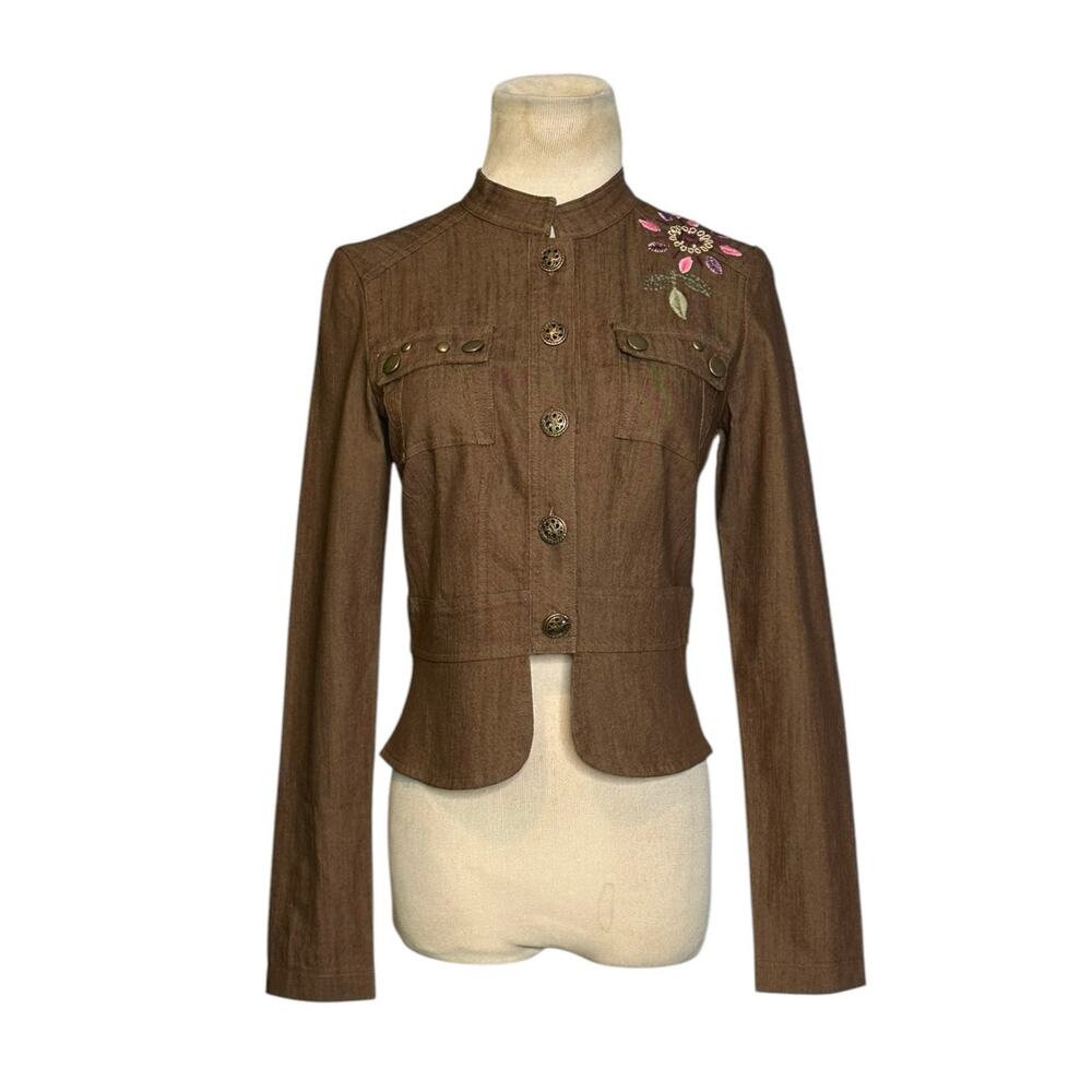CELL brown floral embroidered denim jacket size S